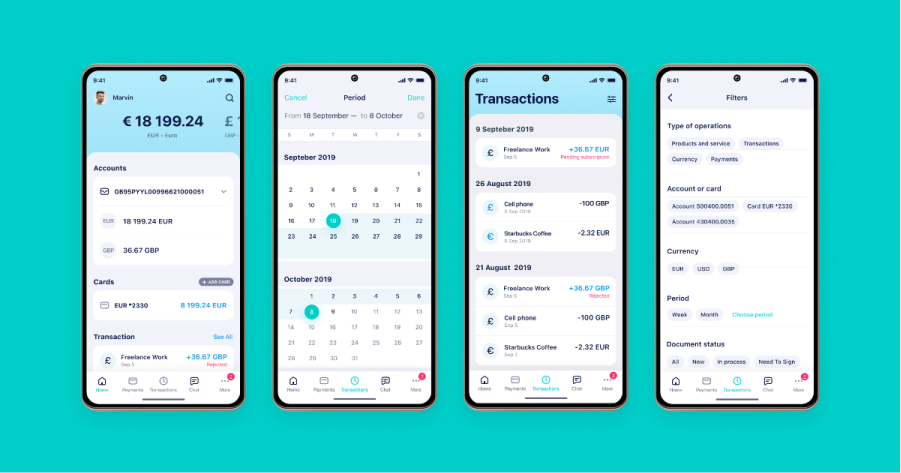 Advapay white-label Mobile banking application design, screenshots