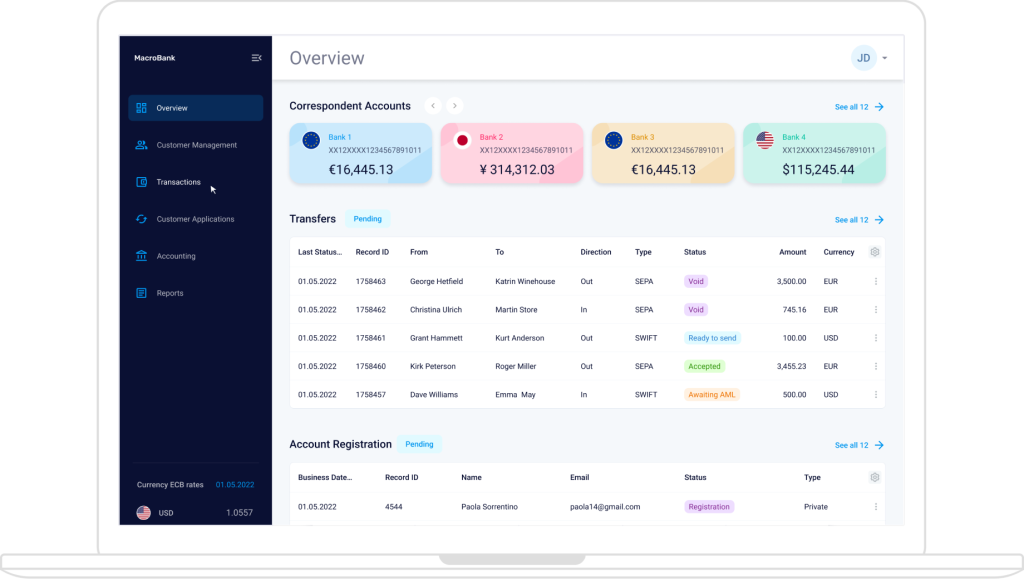 Core banking software Back-office application