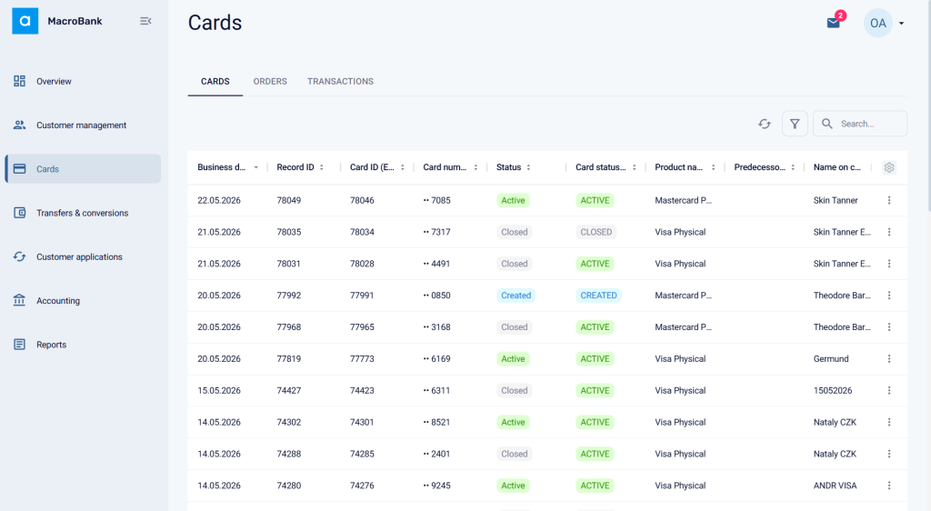 Macrobank 3. is here Core banking software card module