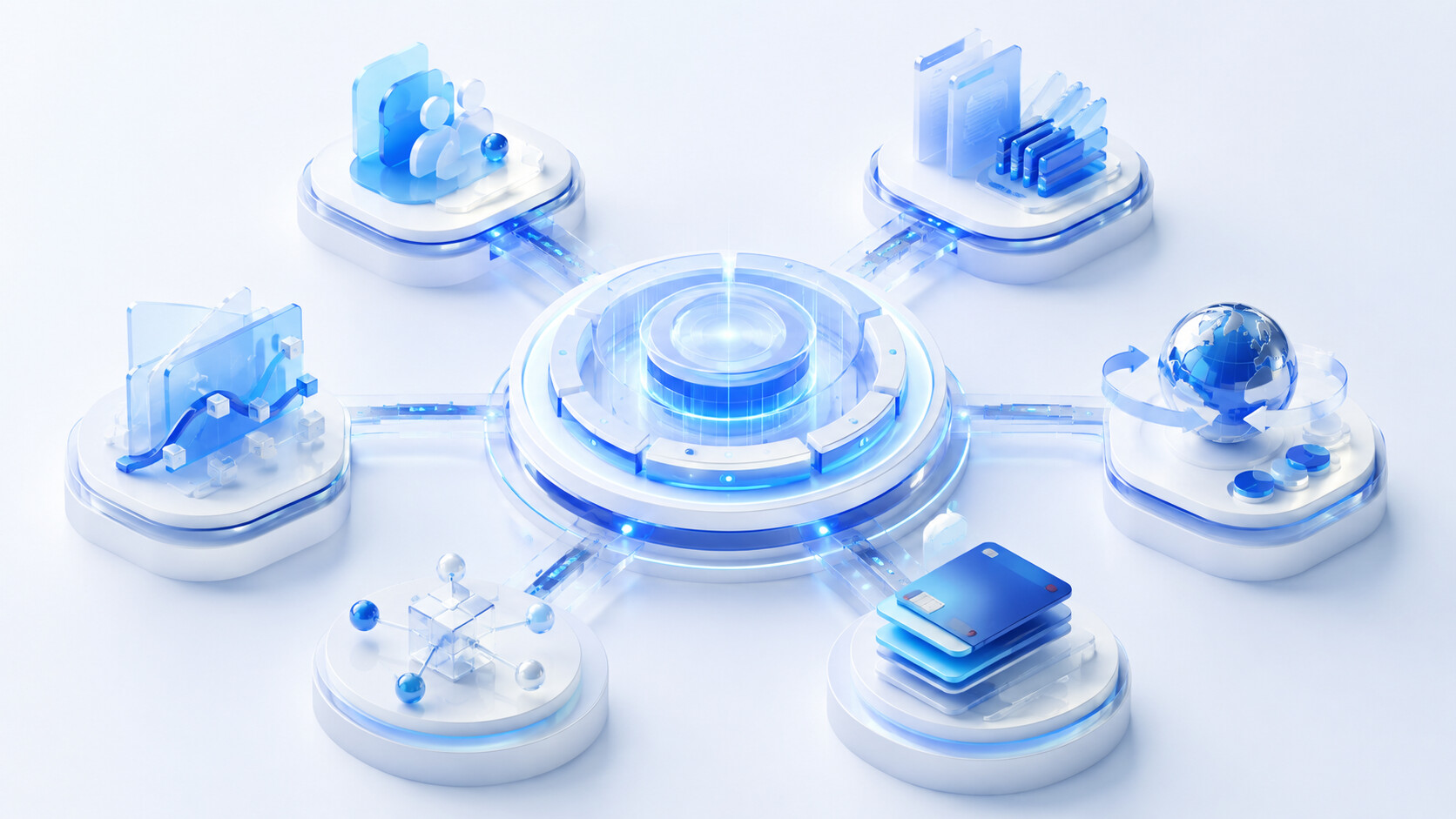 Modular core banking platform connecting customer, ledger, payments, cards, reporting and provider capabilities.